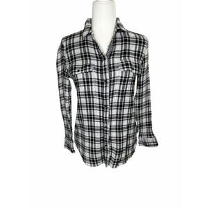 Madewell Black White Plaid 100% Cotton Gauze Button Up Long Sleeve Blouse